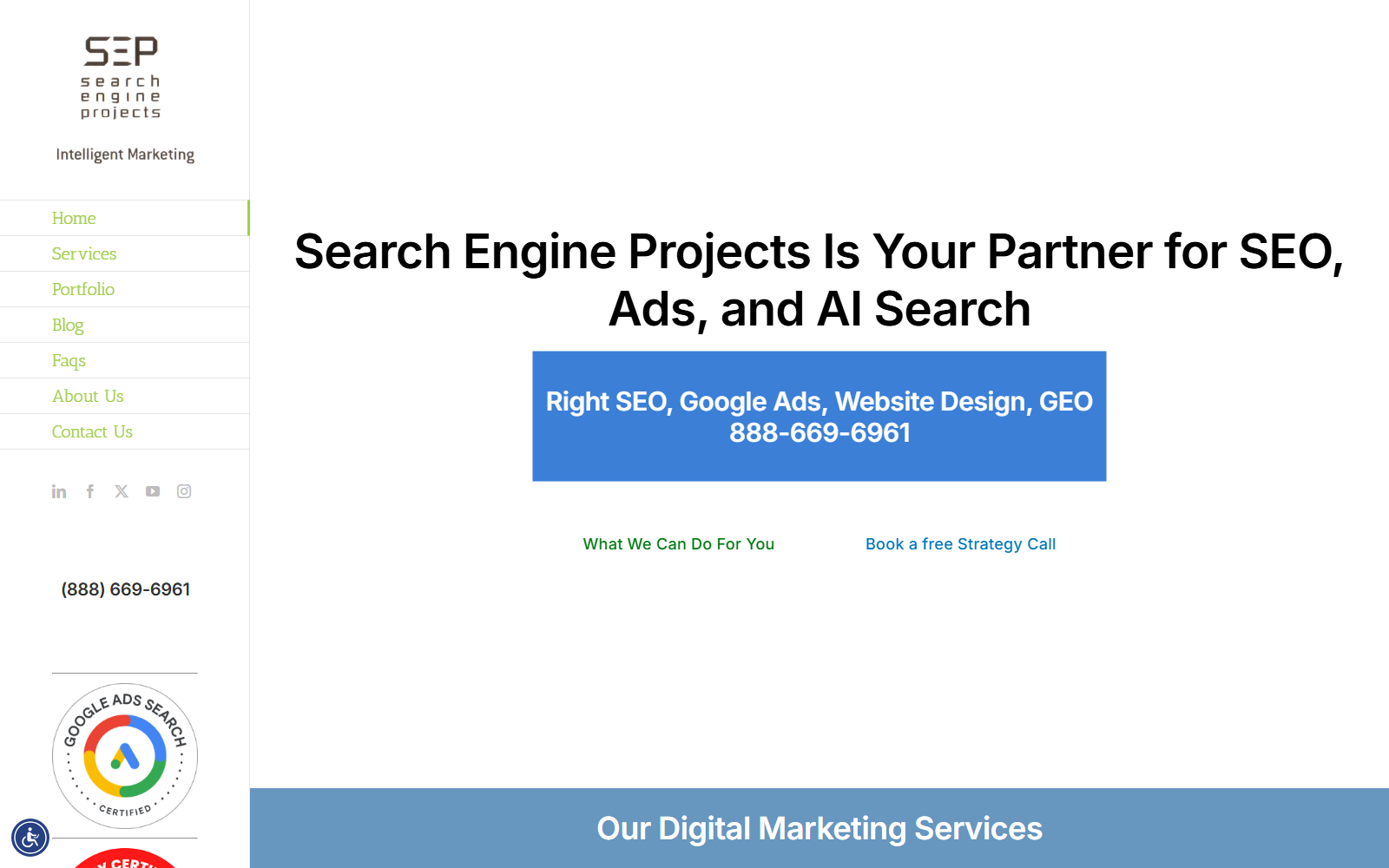 Search Engine Projects official website homepage